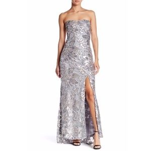 NWT! Marina Strapless Sequined Gown Silver/Grey [SZ‎ 10 ]